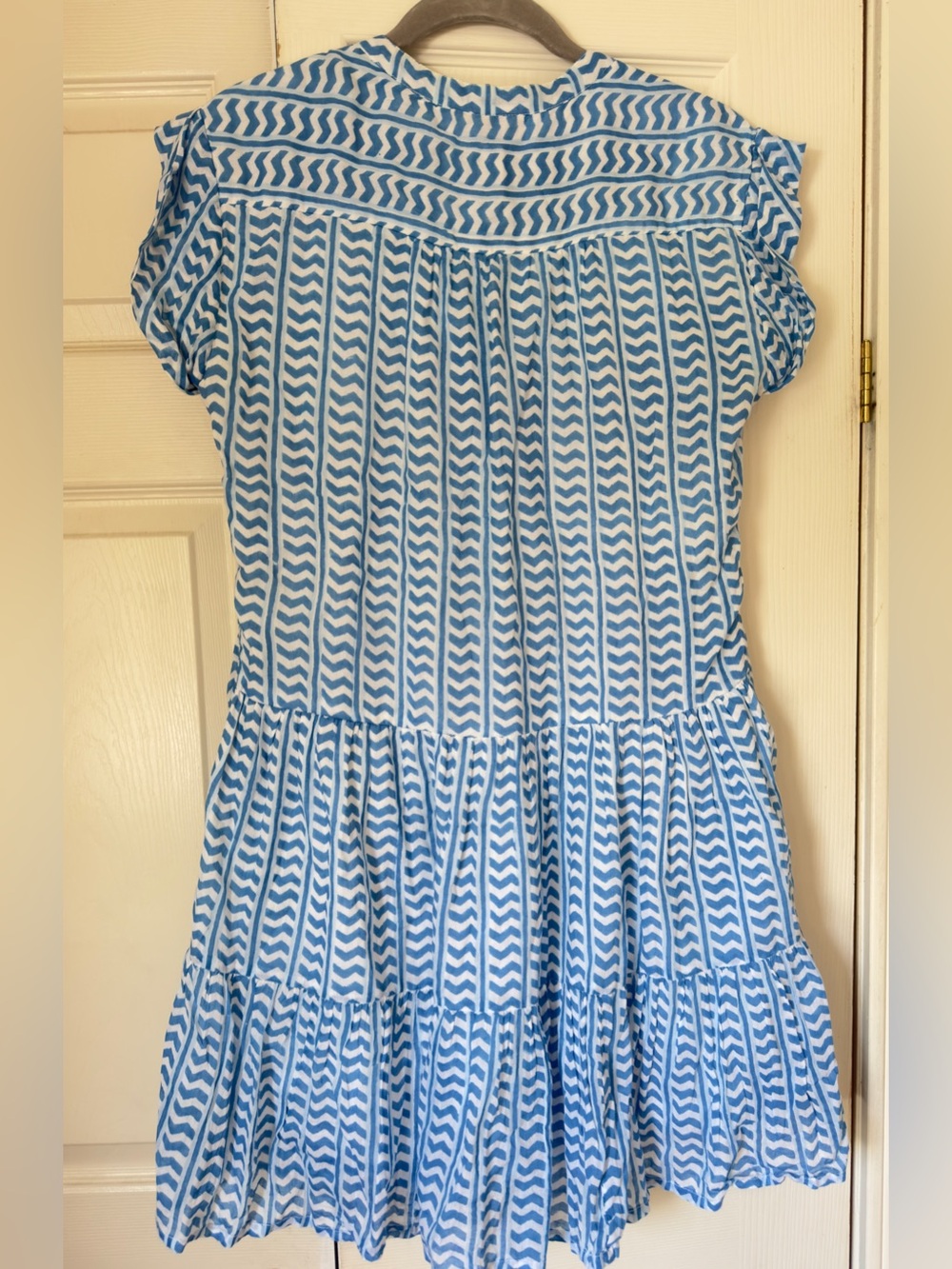 Oliphant Blue & White Notch-Neck Tiered Sundress - 100% Cotton - Picture 6 of 8